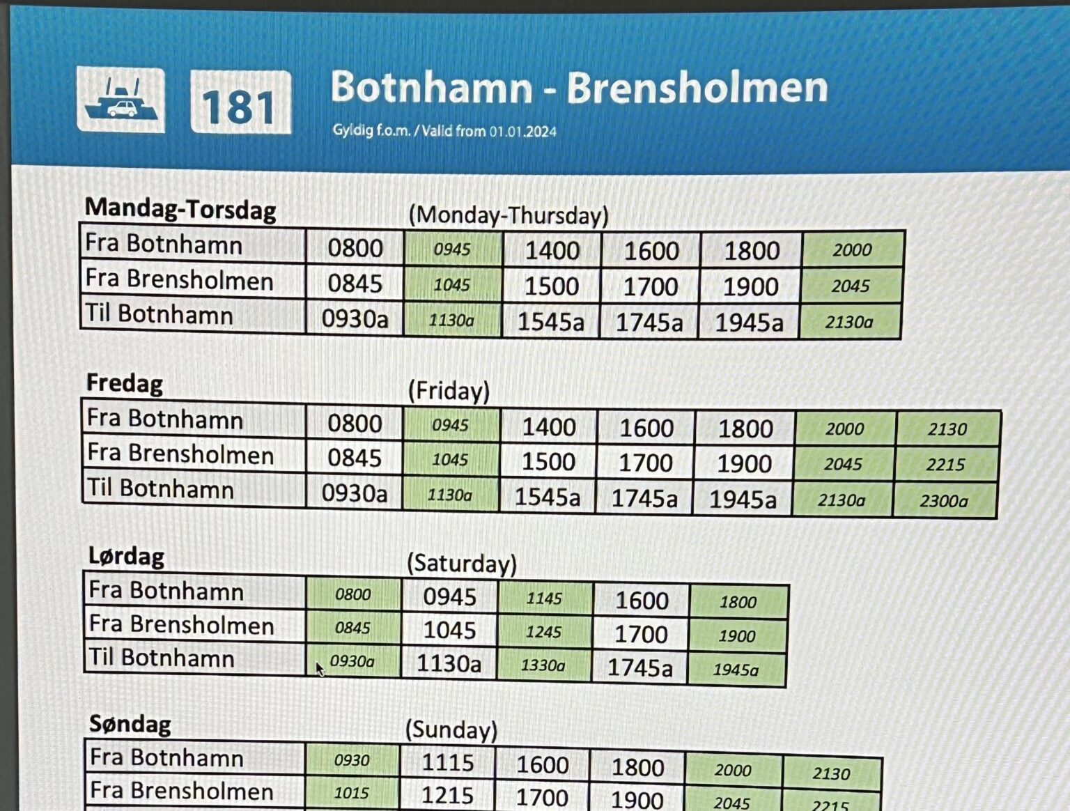 Brensholmen to Botnhamn Ferry