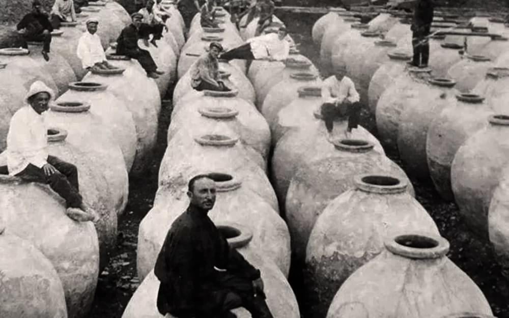 Pitchers are ready - Kvevri are ready to be buried (undated).  Kvevri wine-making is Georgia's intangible cultural heritage listed by UNESCO