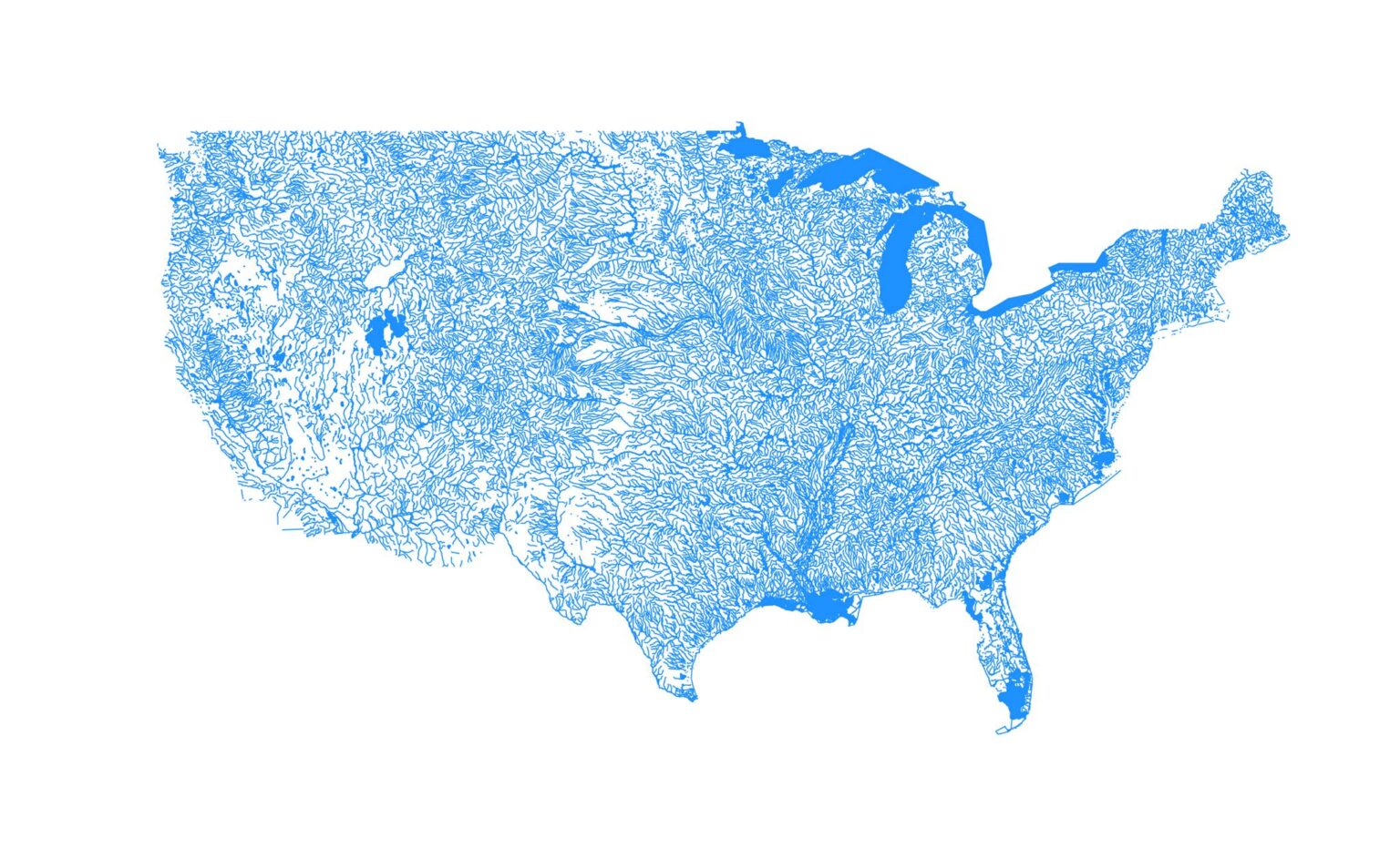 I made a map of all the U.S. waterbodies using R [OC]