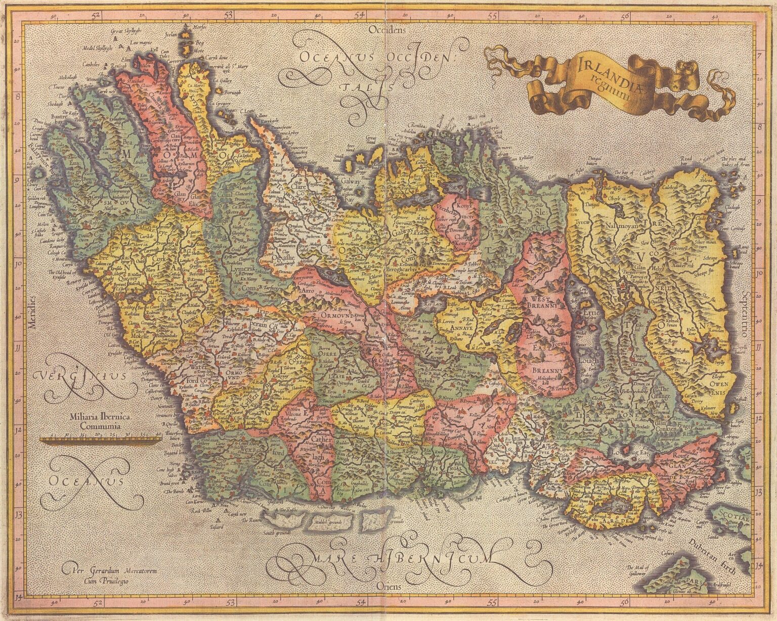 1564 map of Ireland by Flemish cartographer Gerardus Mercator