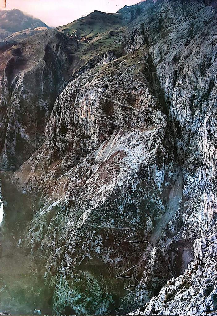 Tresviso, Liébana, Cantabria.  This path was the only way to access the town for centuries.  Due to the difficult terrain, the only road that arrives comes from Asturias.  It has an Asturian postal code.