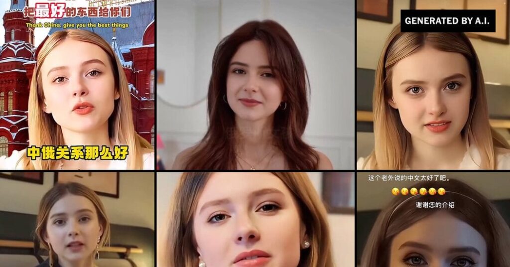 This ‘Russian Woman’ Loves China. Too Bad She’s a Deepfake. | A.I.-manipulated videos on Chinese sites use young, supposedly Russian women to promote China-Russia ties, stoke patriotism — and make money.