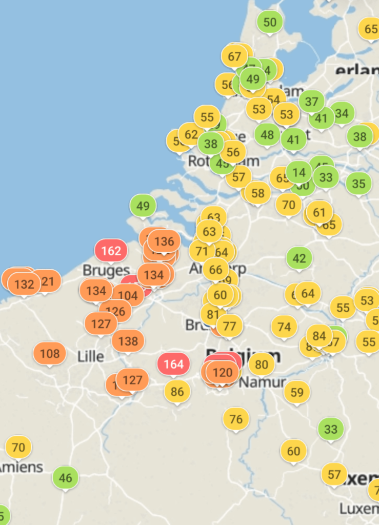 Why is air quality so bad today in Belgium?