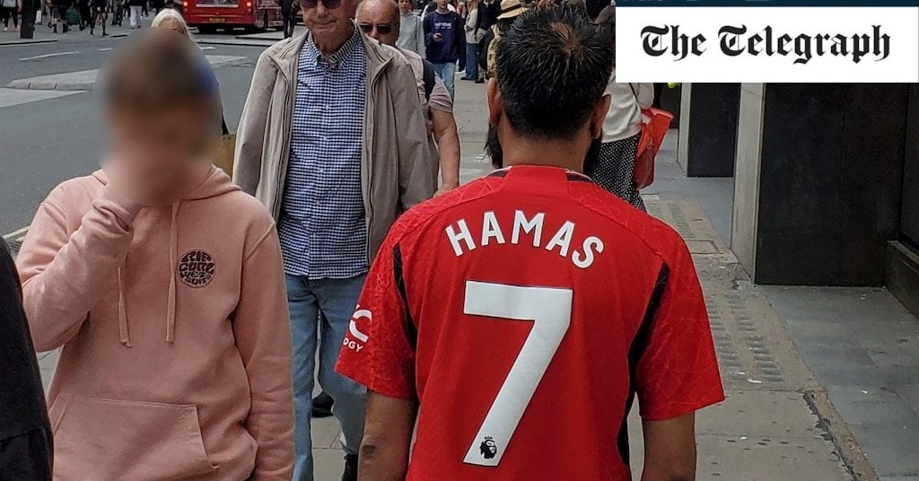 Police hunt for Man Utd fan in team shirt with 'Hamas 7' printed on back