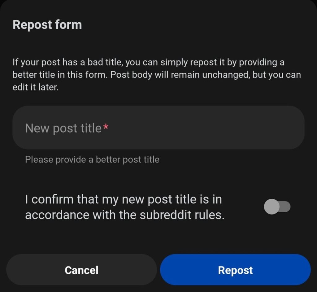 A new way of reposting posts removed due to a criminal title