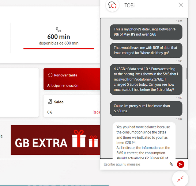 Vodafone Spain scamming its users with EU roaming prices, charging them 61Eur/GB instead of the provided 2.18Eur/GB. Offer 15% (1.5 EUR) compensation.
