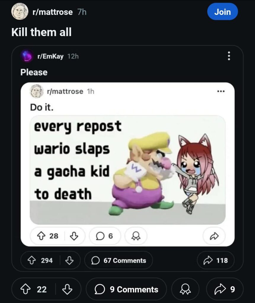 Keep the chain going. Make them extinct.