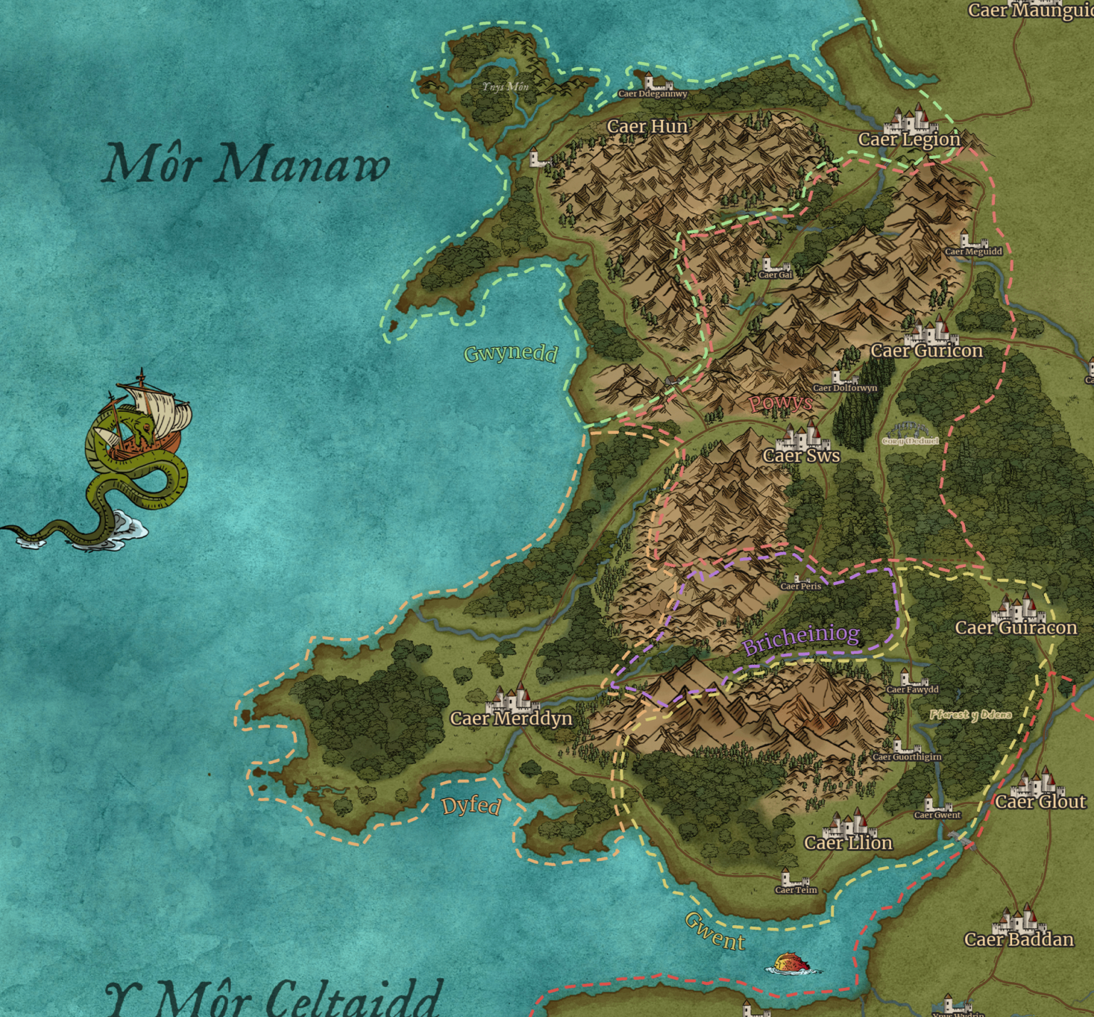 I'm creating a map of Britannia circa AD 550-650, how does this look? Do you know of any point of interest in wales that I could add?