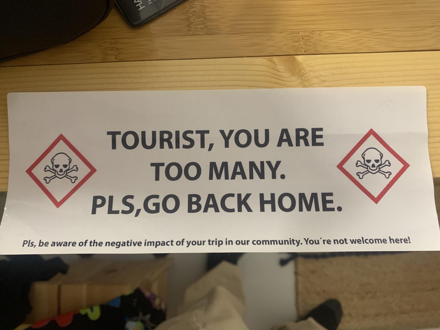 A note received while vacationing.