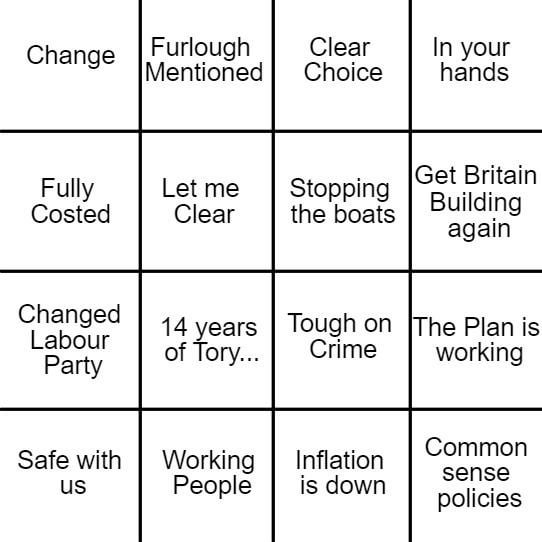 Bingo Card for the ITV debate tonight