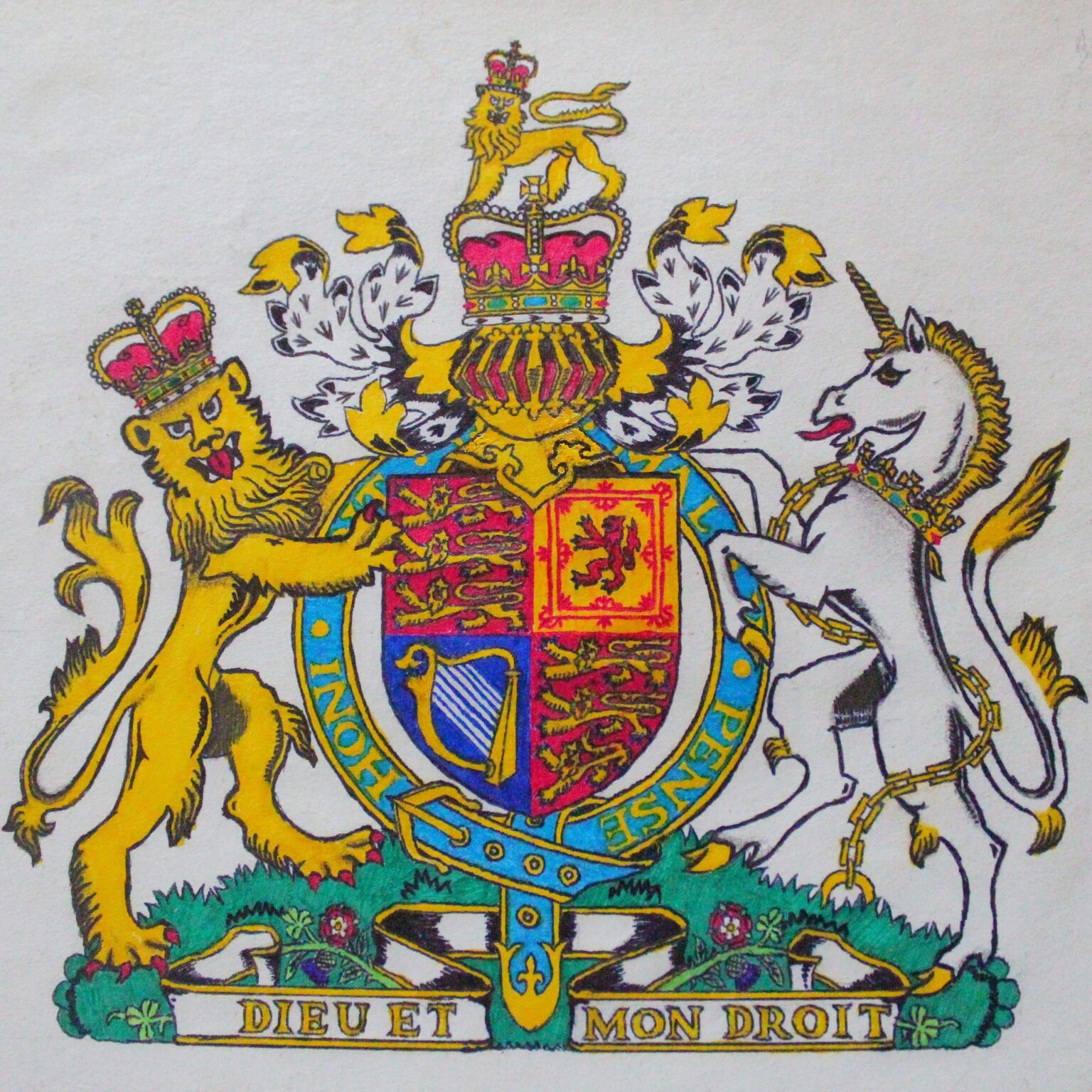 Hello good people of Britain, I just wanted to share to you my hand drawing of your country's coat of arms...