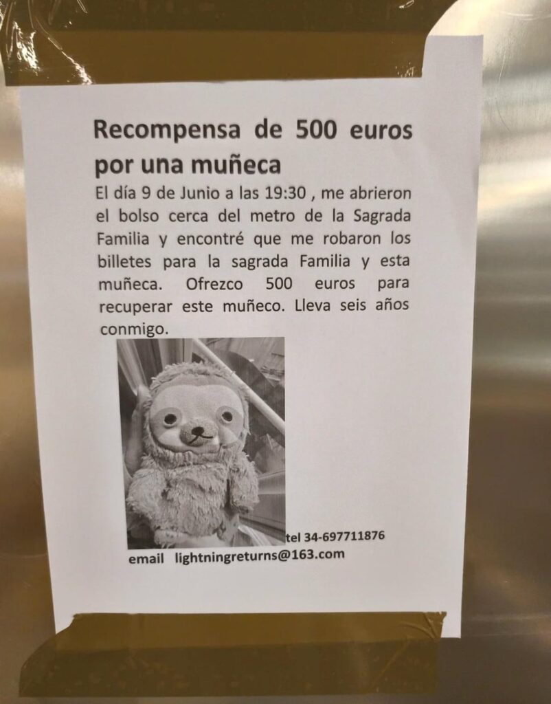 Reward of 500 euros for a doll Reward of 500 euros for a doll
