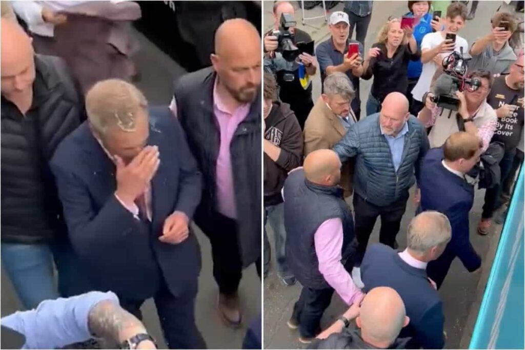Farage has pint thrown over him in Clacton