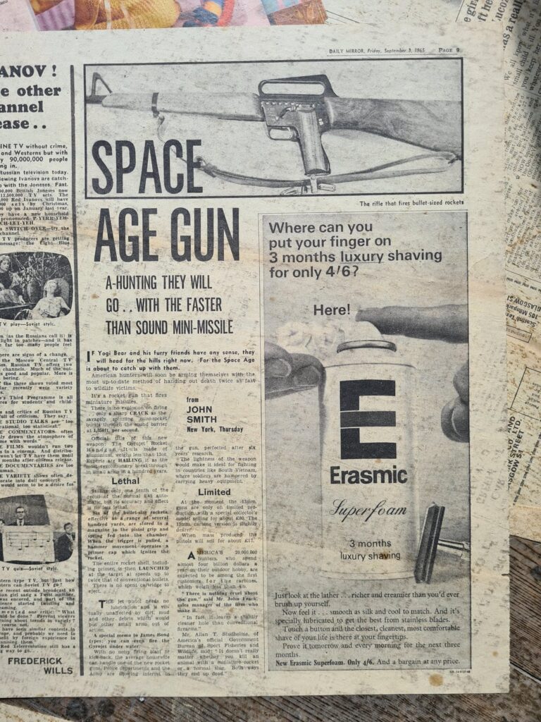 Old newspapers under our carpets, circa 1965.
