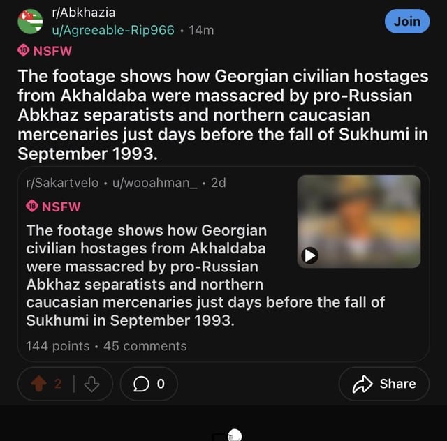 r/Abkhazia banned me for posting Abkhaz war crimes committed against the Georgian population. They live in a bubble