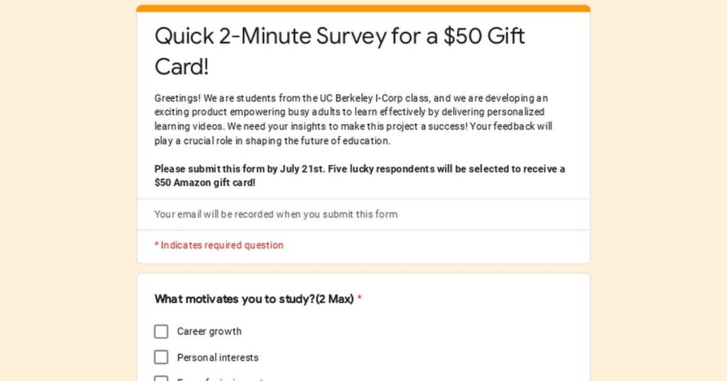 [Survey]UC Berkeley Class Project Help-Shape the Future of Personalized Learning