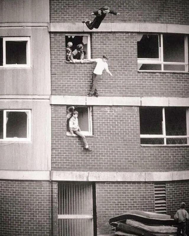 Birth of balconing, England, 1980.