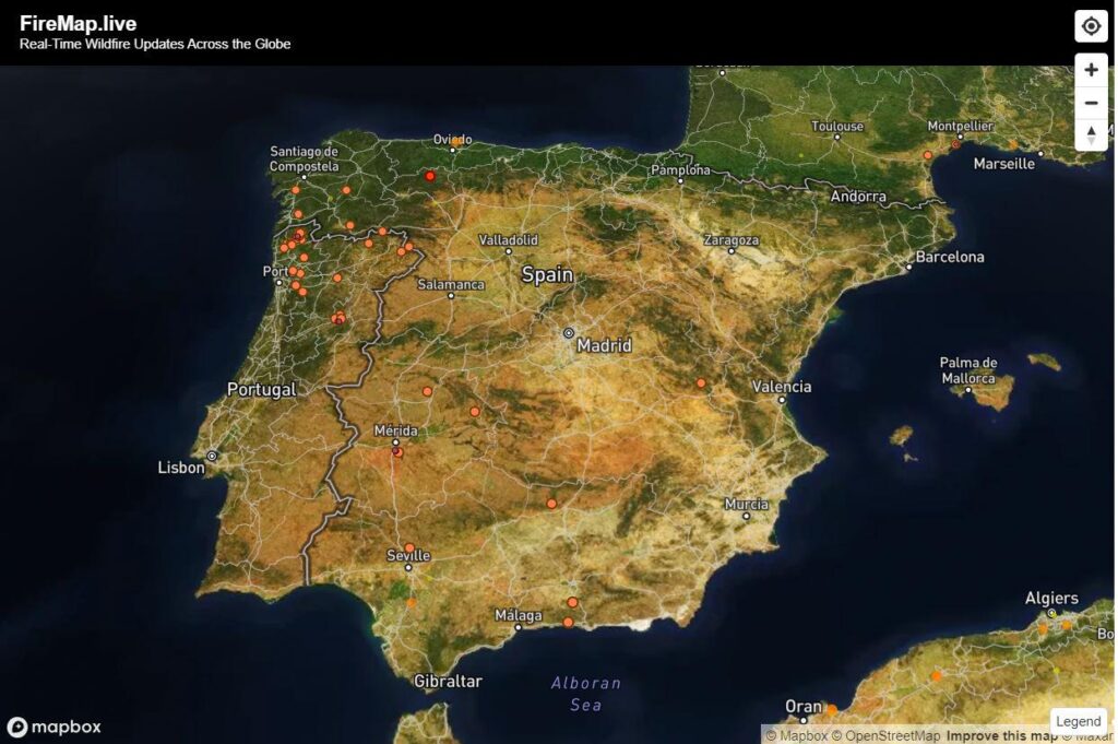 Global Real-Time Fire Map: Recent Updates and Fire Monitoring in Spain