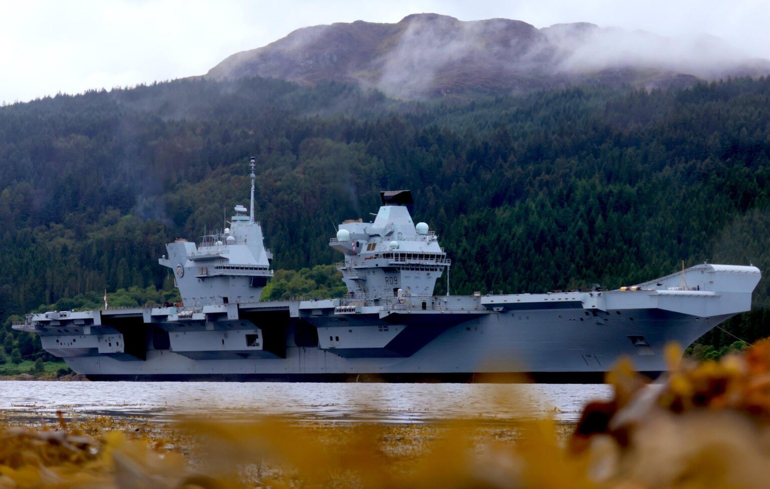 HMS Prince of Wales arrives on Glen Mallan this morning to onload ammunition