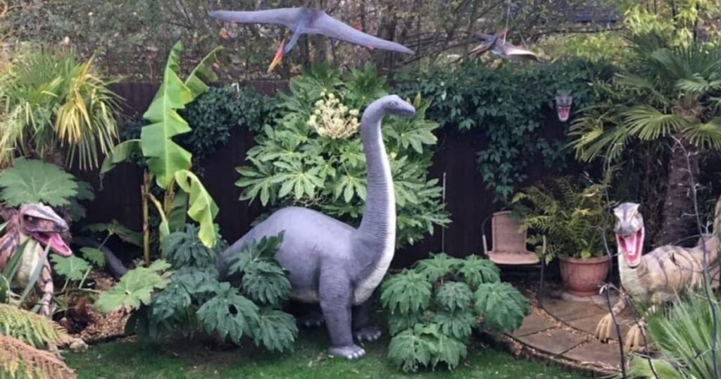 Couple transform their garden into £27,000 Jurassic Park - complete with 10ft T-Rex