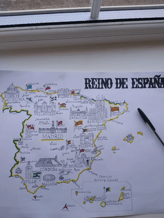 A map of Spain I drew for my Spanish teacher as a leaving present