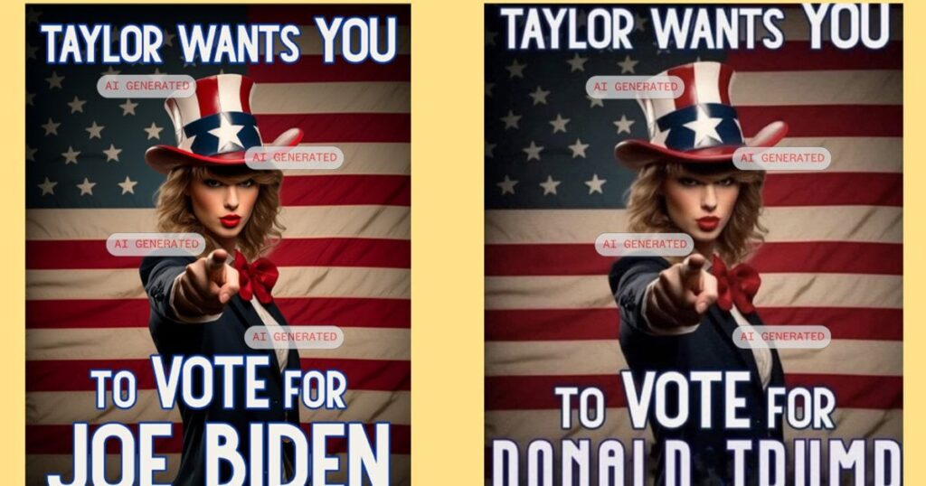 The AI-generated image which inspired Taylor Swift’s endorsement was originally a Facebook meme. The image’s creator speaks to NBC News. The AI-generated image which inspired Taylor Swift's endorsement was originally a Facebook meme. The image’s creator speaks to NBC News.
