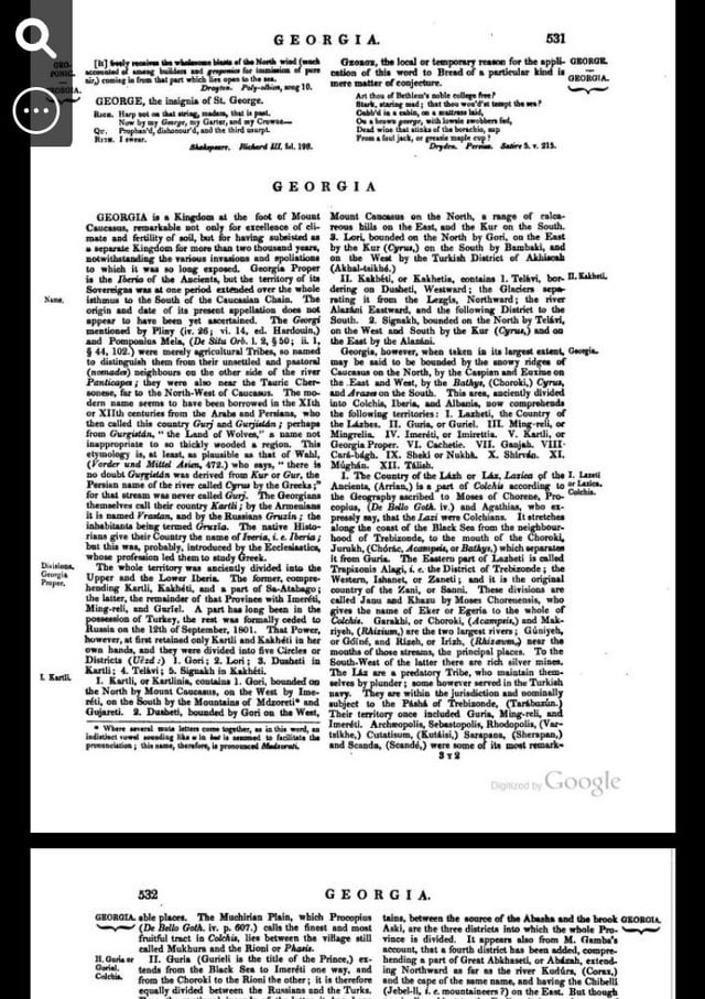 The article about the country of Georgia in a 1831 encyclopedia.