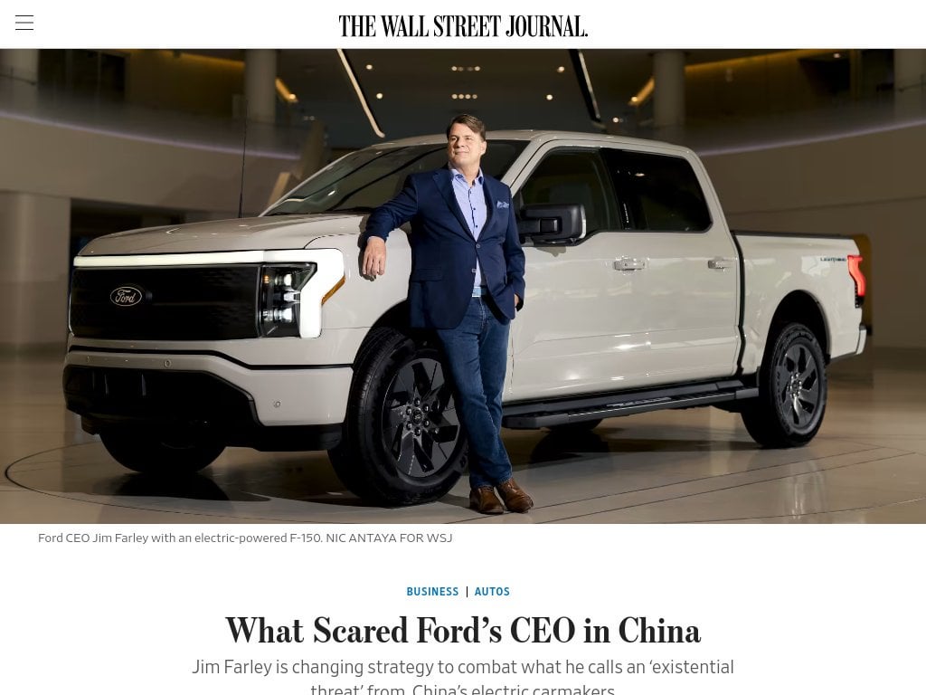 Ford CEO Jim Farley says western car companies who can't match Chinese technological innovation and standards face an "existential threat".