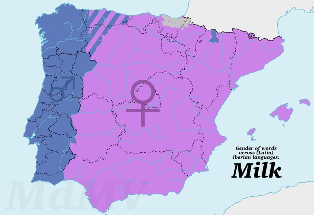 Words in Iberia with opposite grammatical genders