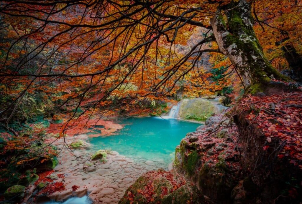 Visiting the source of the Urederra River in autumn is a mix of colours!