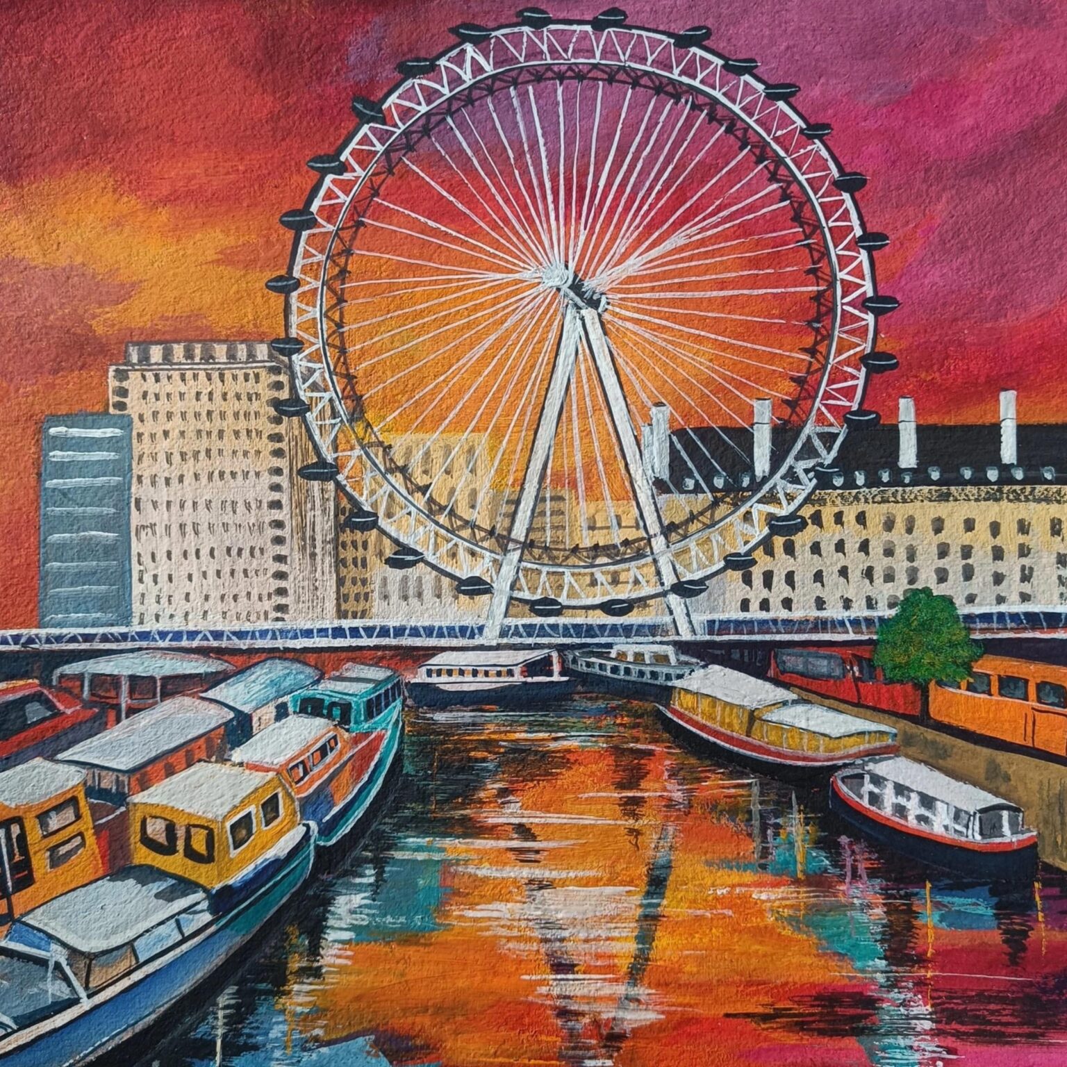 Made this painting of London Eye at sunset, hope you'll like it.