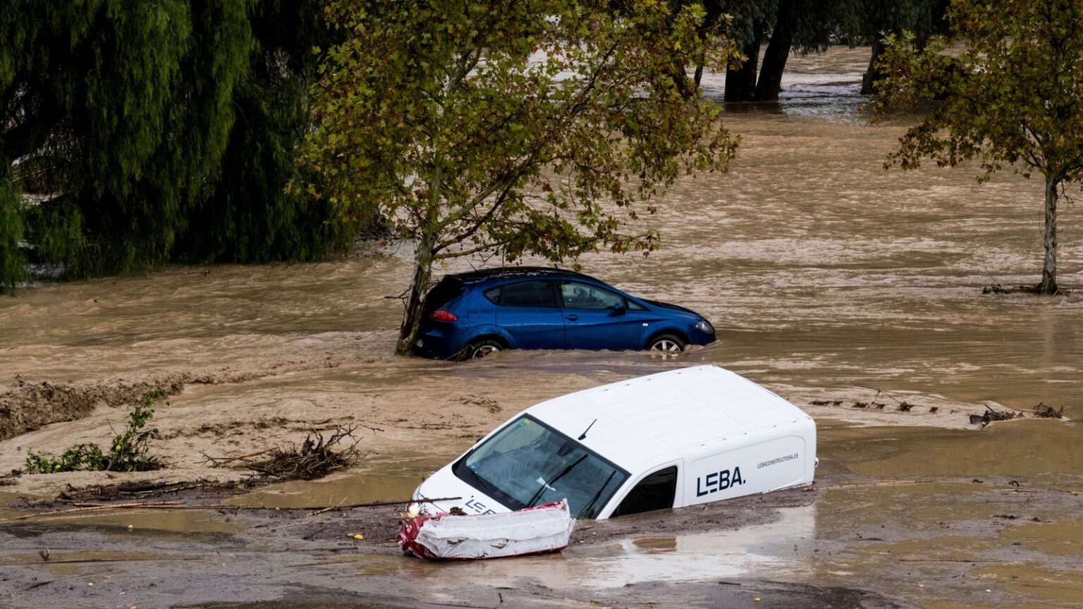 Several bodies found as flash floods sweep cars through streets in Spain | World News Cars are swept away by the water, after floods preceded by heavy rains caused the river to overflow its banks in the town of Alora, Malaga, Spain, Tuesday, Oct. 29, 2024. (AP Photo/Gregorio Marrero)
