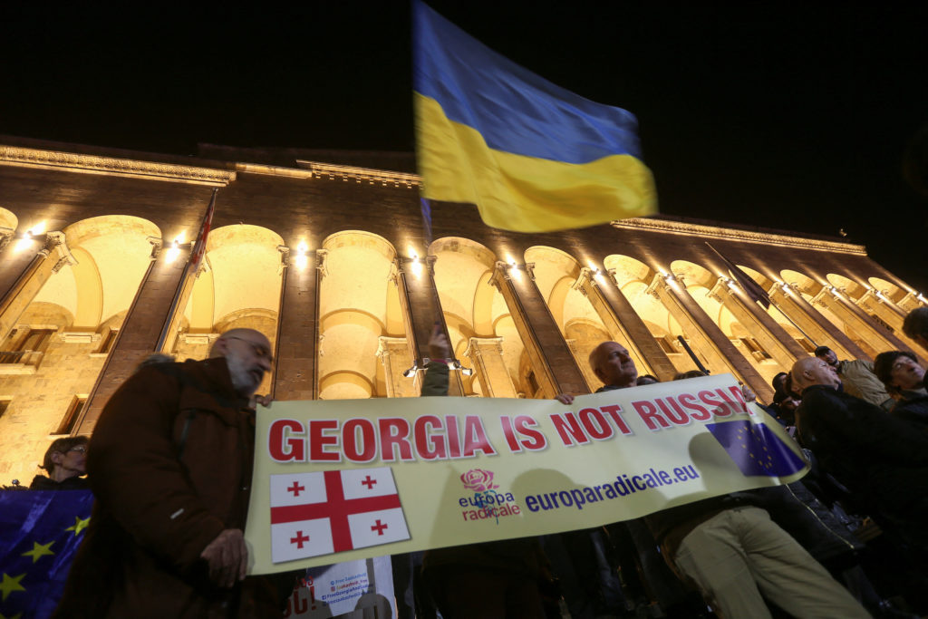Protesters gather outside Georgian parliament after disputed election