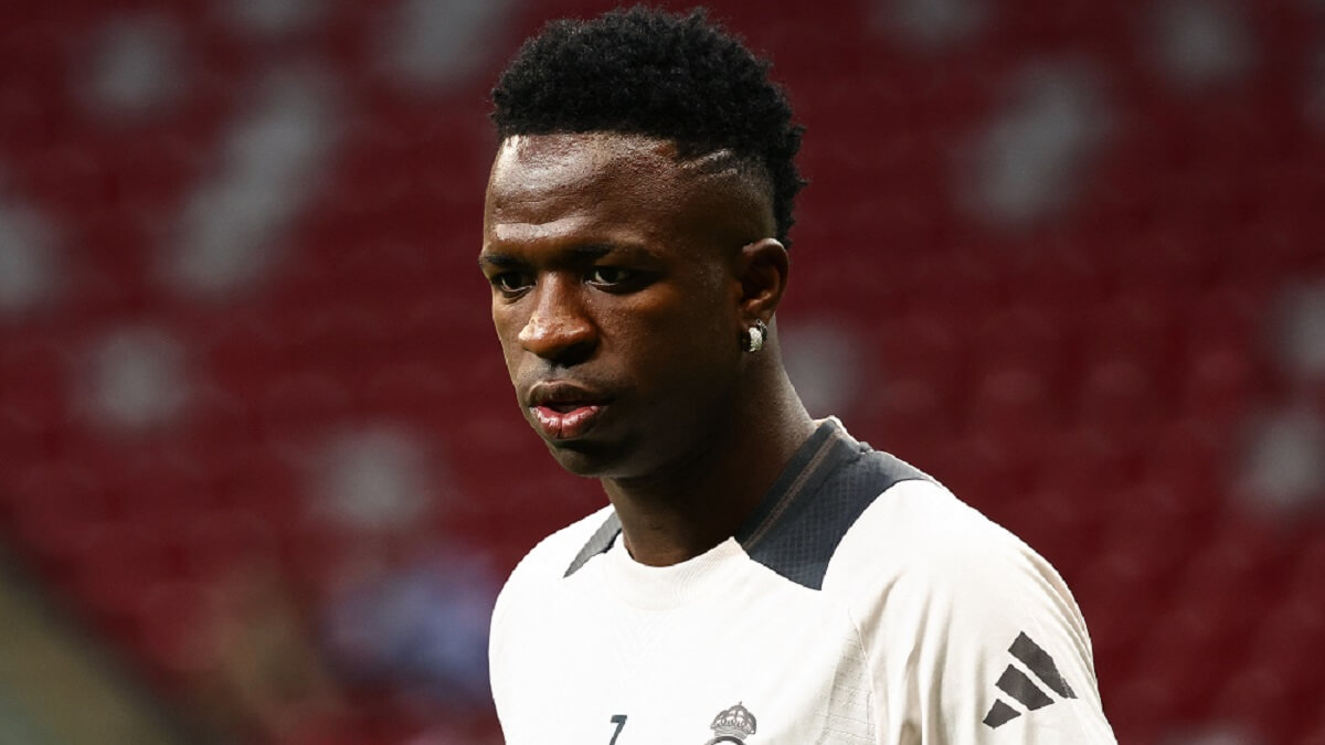 Vinicius Junior durante la sesión de entrenamiento del Real Madrid antes de la Supercopa de la UEFA Real Madrid - Atalanta BC en el Estadio Nacional de Varsovia, Polonia, el 13 de agosto de 2024 – PHOTO/Jakub Porzycki/NurPhoto/NurPhoto vía AFP