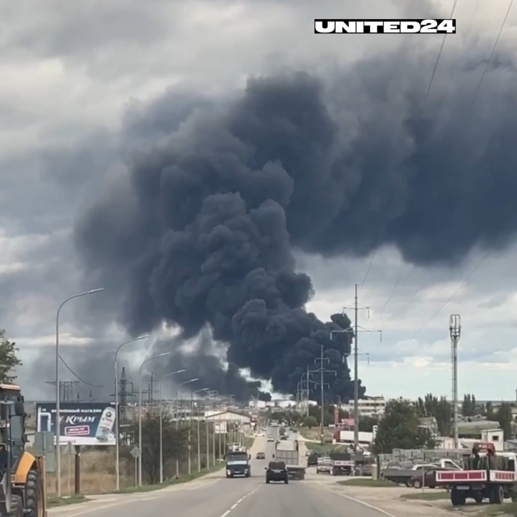 Day two of the oil terminal burning in temporarily occupied Feodosia, Crimea, following a drone attack