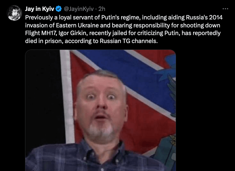 Terrorist Igor Girkin reported dead