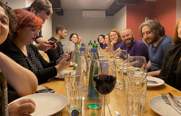 Festival staff, volunteers and Georgian animators celebrating after the awards ceremony