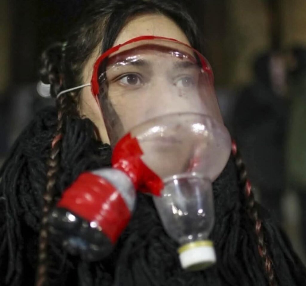 Homemade gas masks have appeared in protests