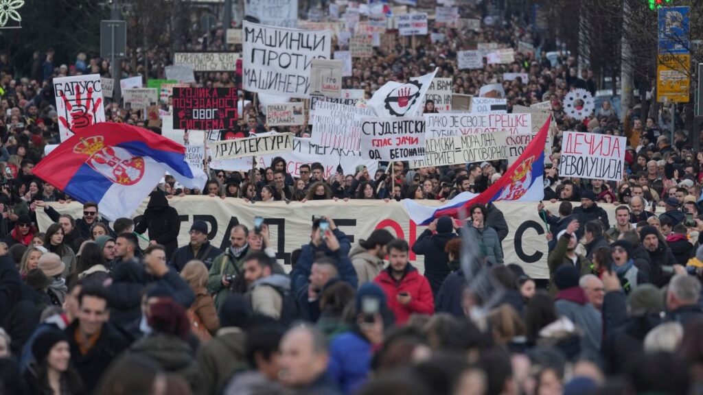 Serbian students protest deadly station collapse, tell chief prosecutor to ‘fight for law, justice’ – Firstpost Thousands protest in Belgrade to protest against populist Serbian leadership – Firstpost