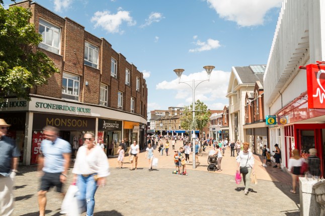 Shopping street in Chelmsford, Essex, UK