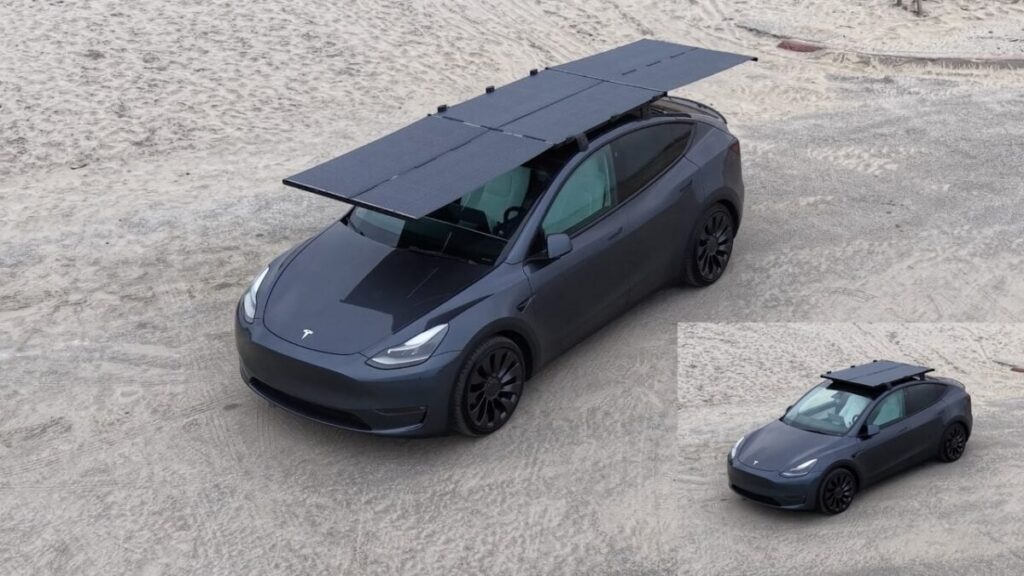 Expandable solar roof rack adds 1 kW of off-grid charging for EVs for $3k. Adds 10-20 miles per day