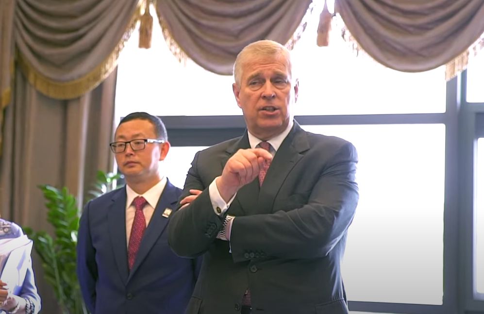 Alleged Chinese spy Yang Tengbo with British Royal Prince Andrew at a Pitch@Palace China 3.0 event in October 2019. Photograph: Pitch@Palace/Youtube.