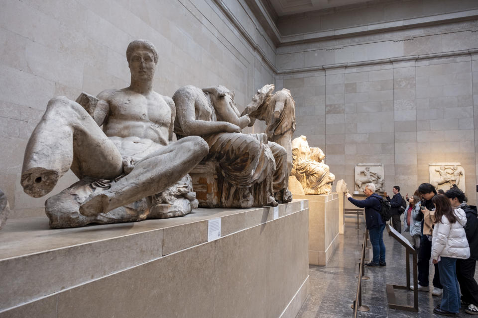 Parthenon sculptures of Ancient Greece, fragments which are collectively known as the Parthenon Marbles aka Elgin Marbles at the British Museum on 4th December 2023 in London, United Kingdom. The Elgin Marbles are considered stolen goods by Greece, and has regularly demanded their return, while the Acropolis Museum, which houses the remaining sculptures, keeps an empty space for them within its current display. The British museum counters this, claiming that the sculptures were legally acquired by Lord Elgin following an agreement with Ottoman leaders. The British Museum is a public museum dedicated to human history, art and culture located in the Bloomsbury area of London. It has a permanent collection of eight million works and is among the largest and most comprehensive collection, which documents the story of human culture from its beginnings to the present. (photo by Mike Kemp/In Pictures via Getty Images)