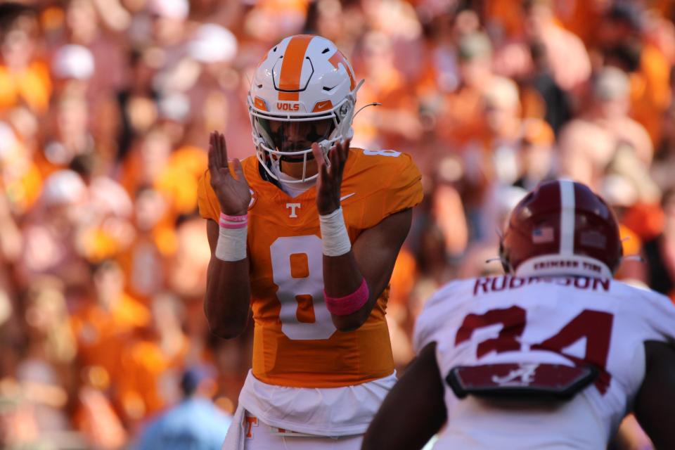 Nico Iamaleava. Tennessee Volunteers versus Alabama Crimson Tide on October 19, 2024 at Neyland Stadium. Photo by Dan Harralson, Vols Wire