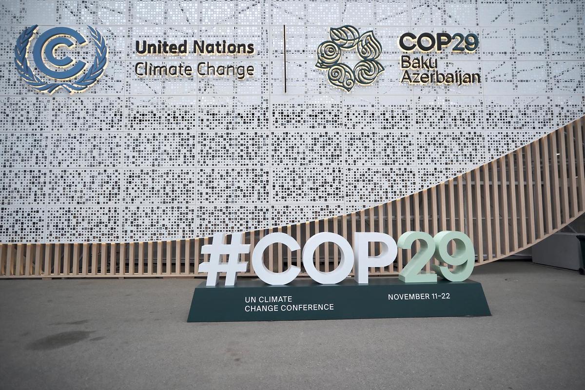 Sign for the United Nations climate meeting, COP29.