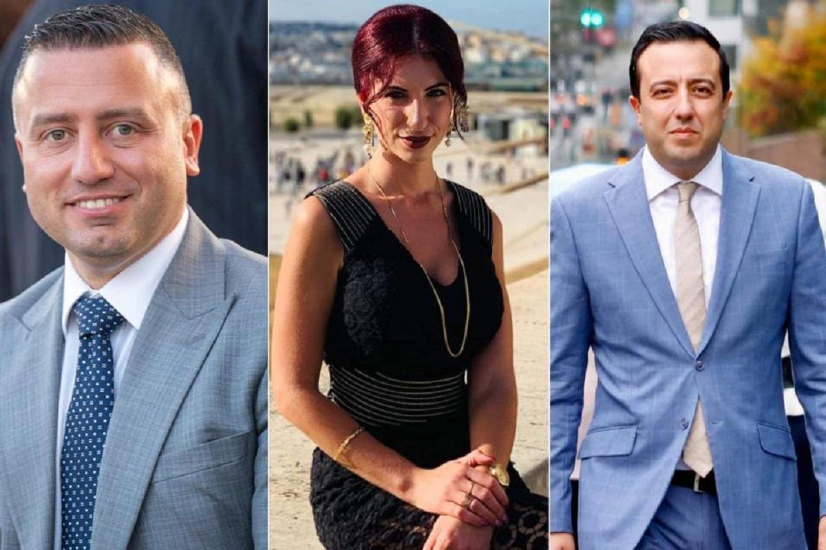 Former Tourism Minister Clayton Bartolo (left) and his now-wife Amanda Muscat (centre). Right: Gozo Minister Clint Camilleri has held on to his portfolio. Photos: Facebook