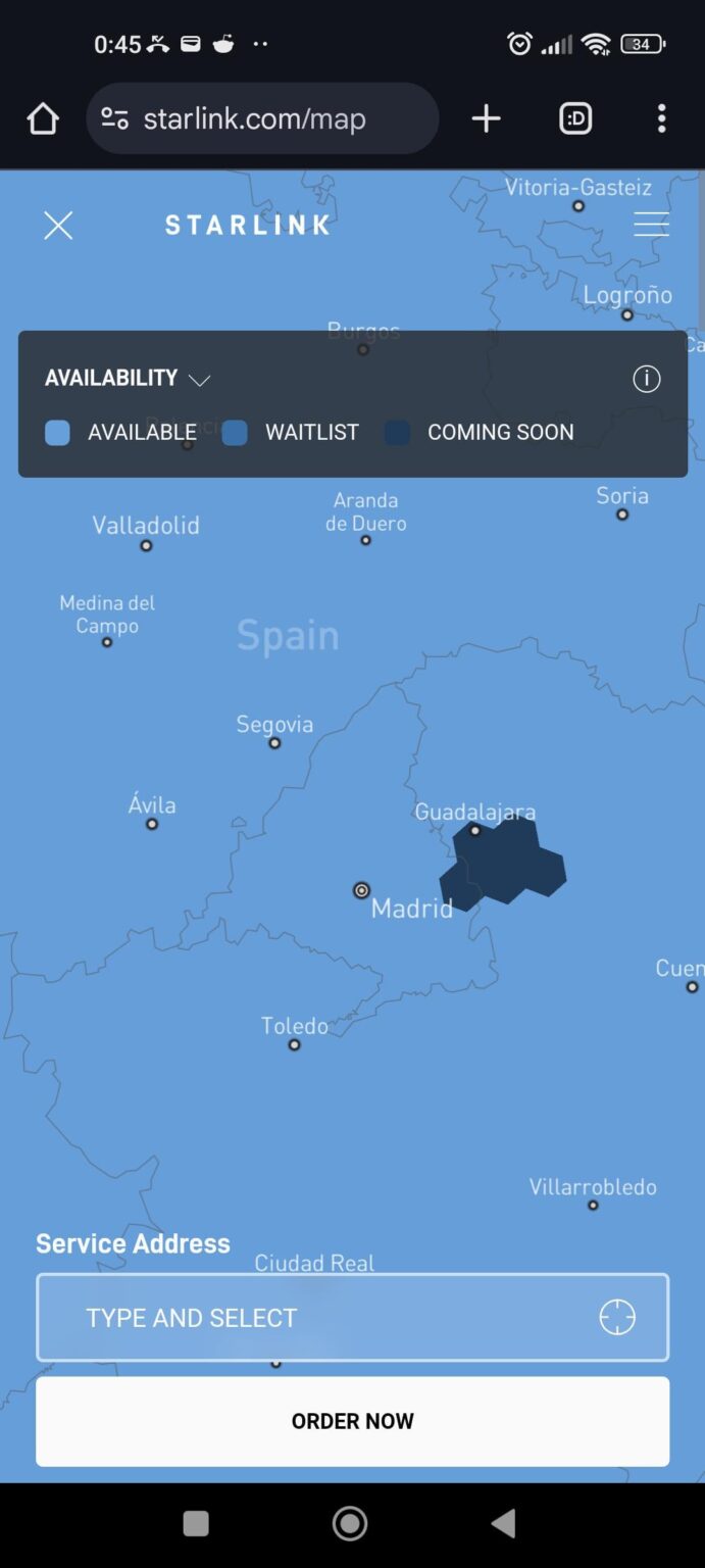 Starlink Area in Spain