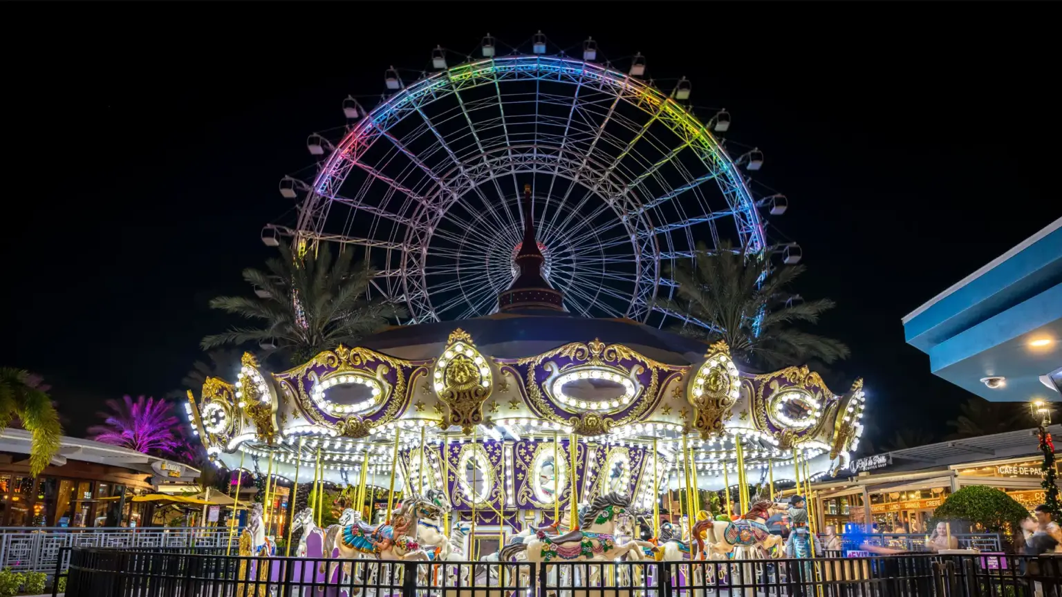 Carousel on the Promenade lit up at night