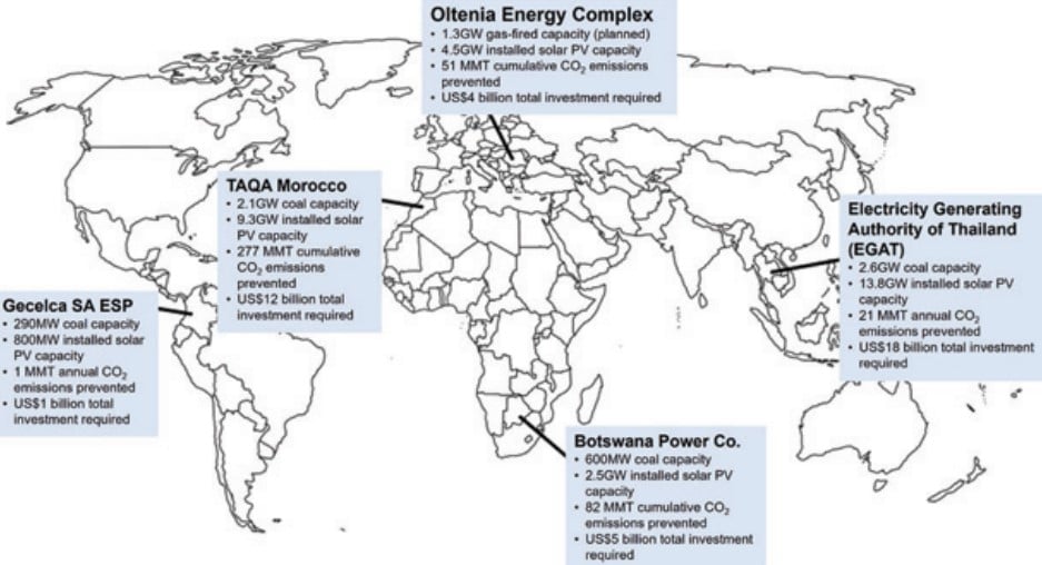 Map showing the five viable projects.