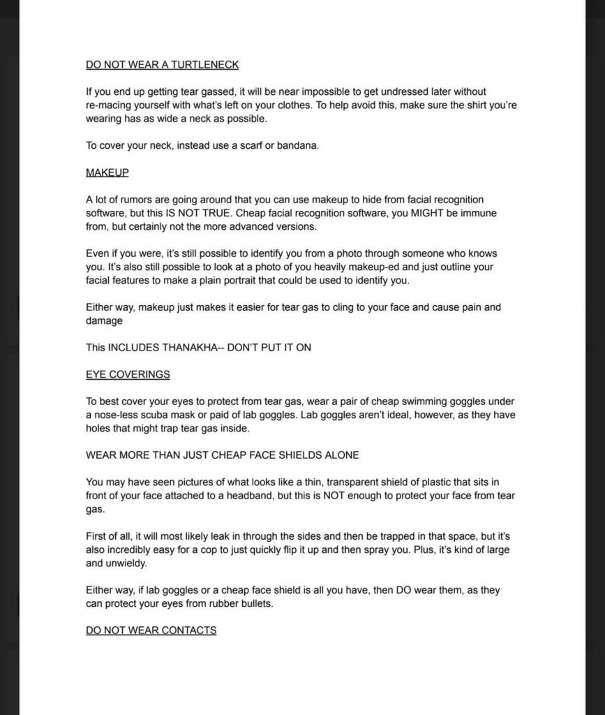 Potentially useful information during protests
